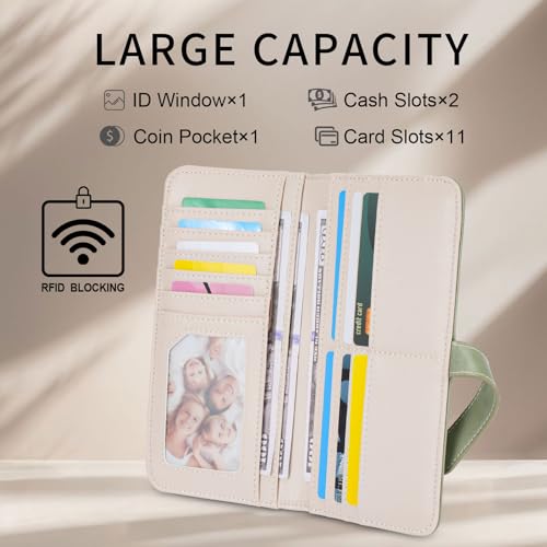 Ultra Slim RFID Wallet Women Thin Clutch Bifold Compact Long Womens Coin Wallet with Hollow Out Mandala GREEN3