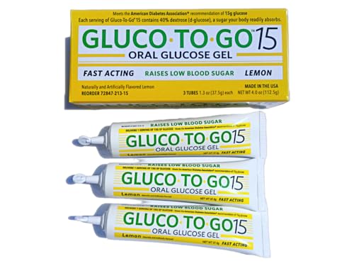 GLUCO TO GO 15 - Oral Glucose Gel Lemon Flavored 37.5g 3 one use Squeeze Tubes per Package/Twist Cap