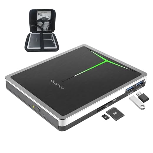 Guamar External CD DVD Drive, USB 3.0 USB-C CD/DVD+/-RW Burner Writer Portable CD ROM Optical Disk Drive Reader Player for Laptop PC Mac Windows 11 Desktop with SD/TF Slot/2 USB Ports (Silver)
