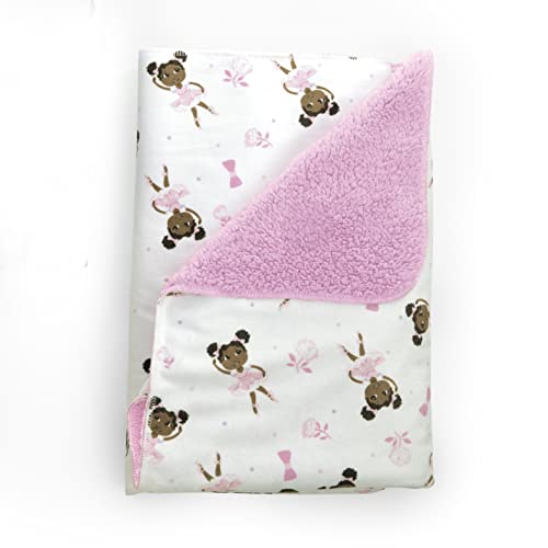 Image of Little Muffincakes Plush Baby Blanket 30" x 40" Soft Fleece, Ballerina Theme (Zhara) for Newborn & up, Pink, Crib