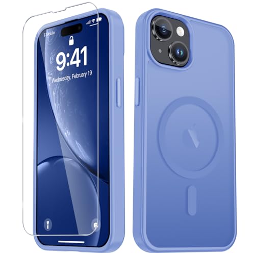 Image of YENAPOON for iPhone 15 Plus Case, iPhone 14 Plus Case, Matte Magnetic Phone Cover with 1 Screen Protector [Support for MagSafe] [Shockproof Military Grade Protection] Translucent Frosted Back, Purple