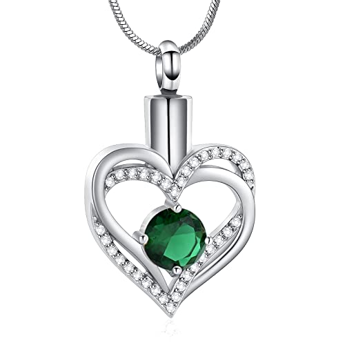 Minicremation Cremation Urn Necklace for Ashes Cremation Jewelry Heart Urn Necklace for Women Girls Birthstone Memorial Jewelry Pendant for Ashes for Human Pet