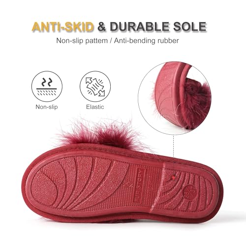 Image of Fur Story Women's Furry Slippers Open Toe Fuzzy Slippers Memory Foam Fluffy House Sandal