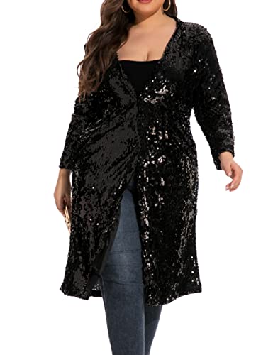 - 610 - Long Sleeves Full Sequins Open Front Duster Cardigan Cover-up Jacket Coat
