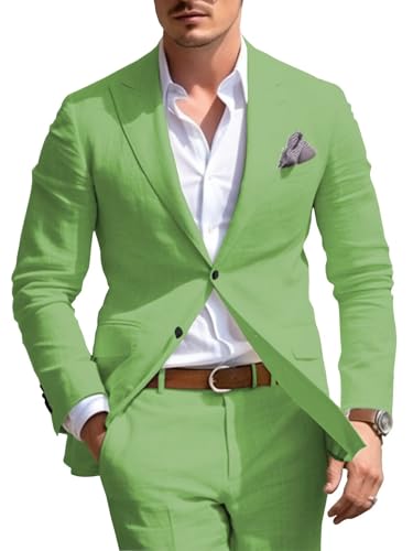 SHUZHXLZANGY Linen Suits for Men Wedding 2 Piece Slim Fit Suits for Men Summer Linen Suit Groom Groomsmen Suit4