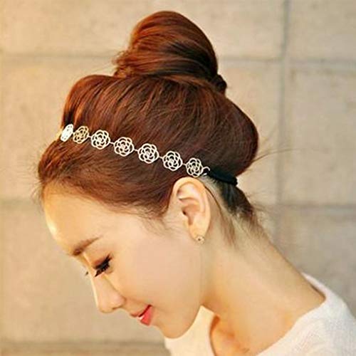 Yalice Elastic Flower Head Chain Hair Gold Leaf Headband Elegant Headpieces Wedding Hair Acessories for Women and Girls (Silver-3)