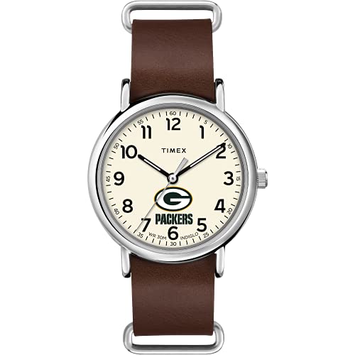 Timex Tribute Men's NFL Weekender 40mm Quartz Leather Strap, Brown, 20 Casual Watch (Model: TWZFPACMUYZ) Green Bay Packers by Timex - Used condition - US$41.44