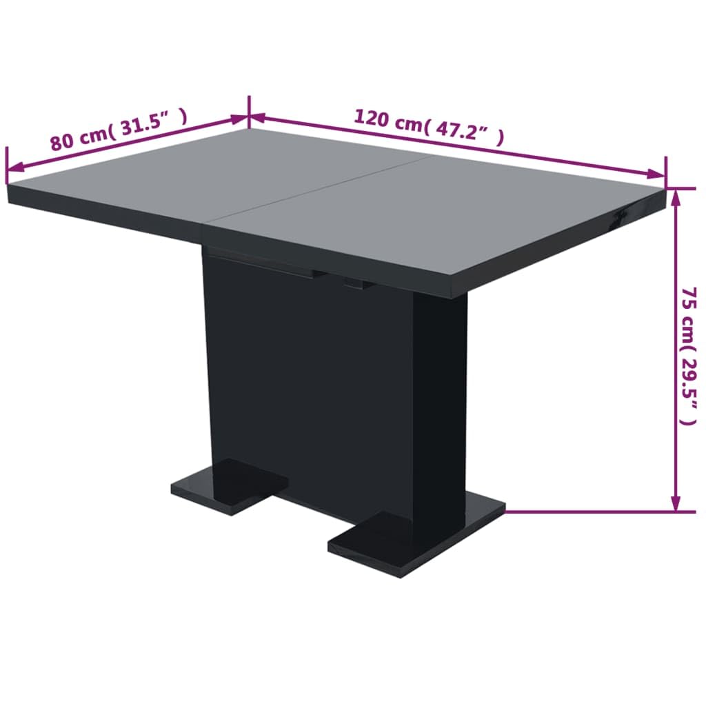 Tavolo da Pranzo Allungabile Nero Lucido in MDF 120-150 cm | Soluzione salvaspazio per la cucina e la sala da pranzo con superficie riflettente e gambe in metallo.