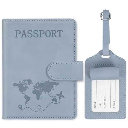 AOOTE Funda Pasaporte con Identificador De Maletas,PU Cueros Porta Documentos Cover Viaje con Bloqueo RFID,Viajes Accesorios Unisex para Pasaportes Tarjetas Crédito Funda Tarjeta Identific
