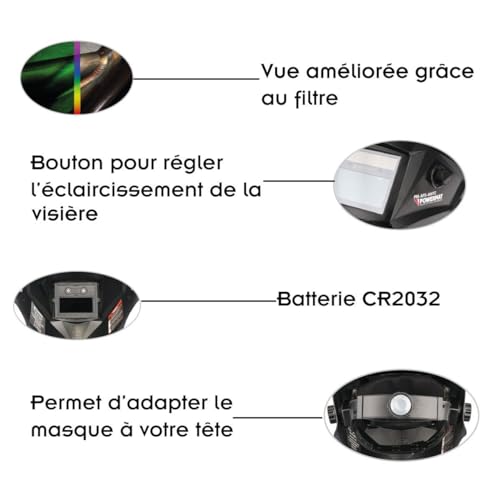 Masque de soudure LCD teinte variable 9-13 avec serre-tête ergonomique confort - 2