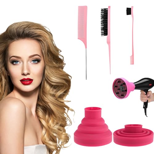 Universalaufsatz Haar Diffusor,Silikon Diffuser Föhn Aufsatz,Haartrockneraufsatz,Haar Faltbar Diffusor,für natürlich lockiges und welliges Haar (Rosa)