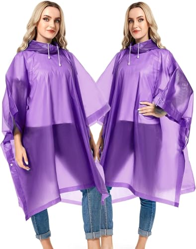 Image of ORILEY EVA Raincoat Poncho 70 GSM with Adjustable Hood Full Sleeves Knee Length Unisex Universal Size Water Resistant Outdoor Rainwear for Bike Riders Men and Women (Pack of 1, Purple)
