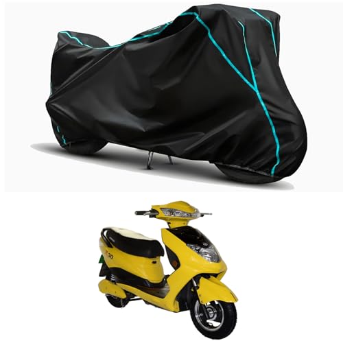 Image of Waterproof Bike Body Cover Compatible for | Okinawa R30 STD | Taffeta Fabric, Sky Piping Design, Bottom Elastic Fit | Dustproof, Sun UV & Rain Protection for All Weather.