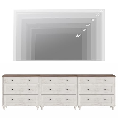 Image of WAMPAT Kids Dresser for Bedroom with 9 Drawers, Baby Dressers with Wide Chest of Drawers, Farmhouse Wooden Closet Storage Organizer, Large Wood Dressers for Living Room, Nursery, Hallway, Rustic White