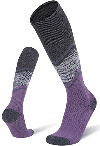 Fitrell 2 Pack Women's Ski Socks With Full Cushion Wool Winter Thermal Knee High Warm Socks For Skiing Snowboarding, Purple, Small #TOP17