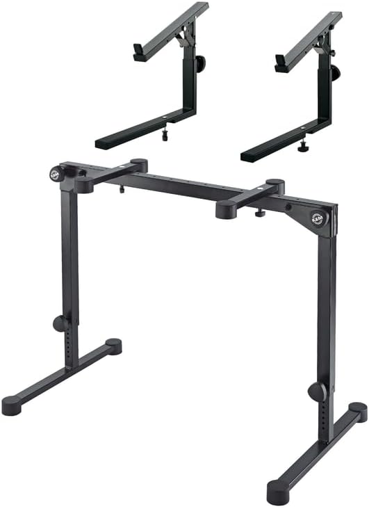 K&M 18820 Omega Pro Keyboard Stand with 2nd Tier Bundle – Adjustable, Durable, and Portable Keyboard Stand for Professional Performance, Compact Design, Sturdy Construction, Black Finish