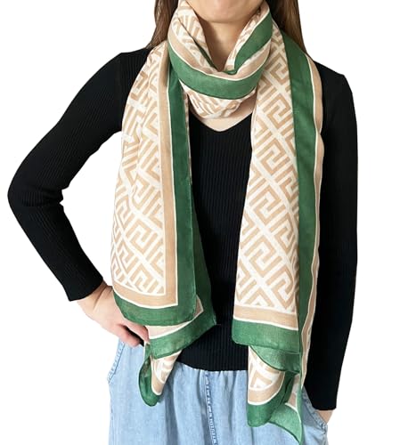 stylesilove Women Geometric Maze Print Scarf with Border Design Soft Shawl Scarves Neck Wraps for All Season, 3 Colors