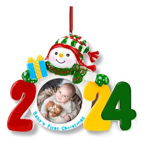 HERZOME Baby’s First Christmas Picture Frame Keepsake Ornament 2024 Christmas Photo Ornament for Newborn Cute Baby Christmas Tree Ornament Cover