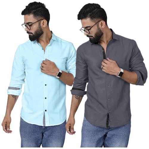 Image of Pinkmint Shirt for Men Cotton Soild Shirt & Spread Collar Long Sleeve Shirt Formal, Travelling