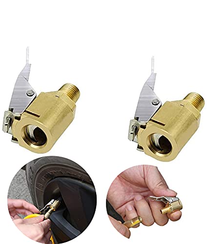 HiYi Tire Air Chuck, Heavy Duty Brass Locking Tire Inflator Air Chuck Adapter Connect, No Leakage Tire Inflator Compressor Pump Connect Accessories Tool, 2 Pack (1/4inch-8mm)