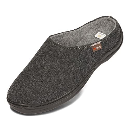 Preisvergleich Produktbild BeComfy Herren Wollen Filz Pantoffeln Feste Sohle Hausschuhe Naturrein Filz Rutschfest Filzpantoffeln Braun Grün Größe 40 41 42 43 44 45 (Schwarz, numeric_43)