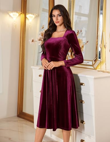 BeryLove Women Velvet Dress Cocktail Party Evening Dresses Long Sleeve Wedding Guest Formal Dresses4