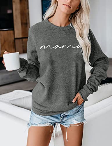 Image of Womens Crewneck Sweatshirt Mama Letter Print Long Sleeve Loose Fashion Pullover Top