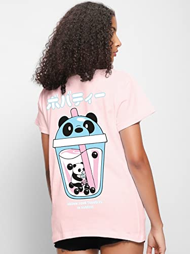 Image of Bewakoof Women's 100% Cotton Typography Boyfriend Fit Half Sleeve Round Neck T-Shirt | Casual wear | Streetwear | Oversized Tshirt for Woman Cotton| Baggy