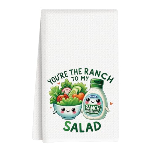ASDFKVFR Valentines Day Kitchen Towels, Valentines Day Decorations, Gift for Her Him Boyfriend Girlfriend, Funny Food Pun Ranch and Salad Dish Towels, Anniversary Decoration Hand Towel 14x24 Inch