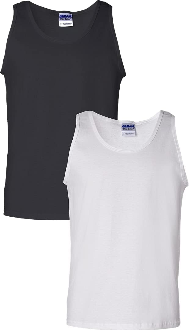 Gildan Mens Ultra Cotton Tank Top Black/White