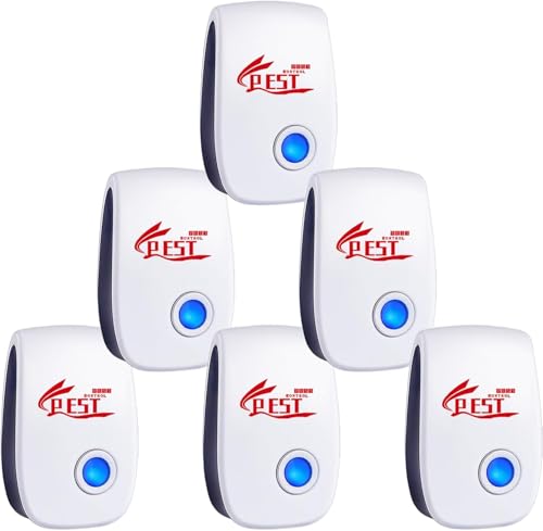 Repelente Ultrasónico de Plagas, 6 Pack Electrónico Repelente Mosquitos Control de Plagas, Repelente Ultrasónico Mosquitos para Anti Moscas, Ratones, Cucarachas, Arañas, Roedores
