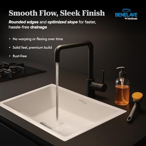 Image of Benelave by Hindware BLACP91004 Quartz Sink 24x18 for Kitchen | Single Bowl | Peach Aura Color | Better Sound Absorption for Quieter Use | 7-year Manufacturer Warranty