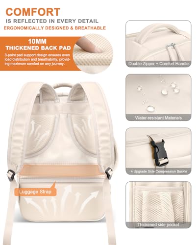 Capolo Travel Backpack for Women Men Waterproof Laptop Backpack Flight Approved Carry On Backpack Overnight Weekender Bag College Bookbag for Business, Work, Traveling Fits 15.6 '' Laptop,Beige - Image 7