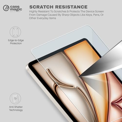 Image of CaseMagic Pack of 1 Tempered Glass For iPad Air 13 inch M3 /M2 2025 /2024, iPad Pro 13 M4 2024 Screen Protector, 9H hardness, Ultra Clear, Scratch Resistant, Responsive Touch, Shatter Proof, Bubble Free