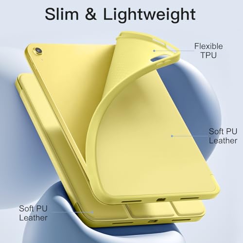 Image of Akkerds Compatible with iPad (A16) 11th Generation Case 11 Inch 2025, for iPad 10th Generation Case 10.9 Inch 2022 with Pencil Holder, Slim Trifold Stand Protective Cover with Soft TPU Back, Yellow