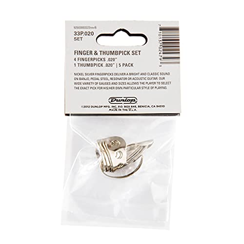 Image of Dunlop 33P.020 Nickel Silver Finger & Thumbpicks, .020 inch, 5 /Player's Pack
