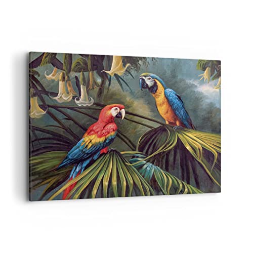 Toile Perroquets Palmiers - Grand Tableau Mural pour une Ambiance Jungle de Salon