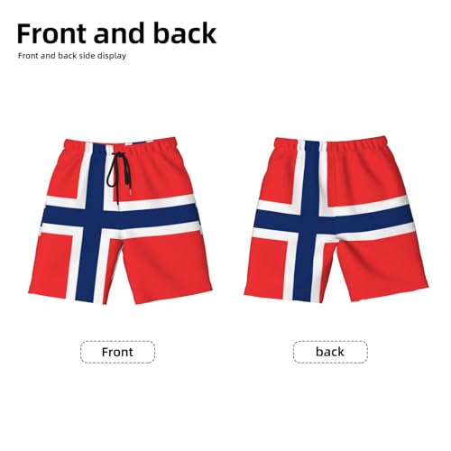 Norwegian Flag Youth Beach Pants, Soft and Breathable, with Drawstring Waist, Suitable for Sports and Leisure.2