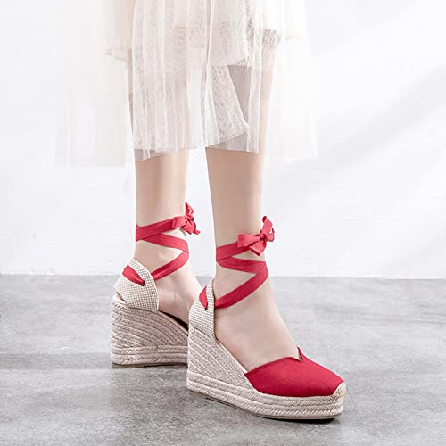 Image of Womens Espadrille Wedge Sandals Closed Toe Platform Lace Up Ankle Strap Slingback Summer Dress Shoes
