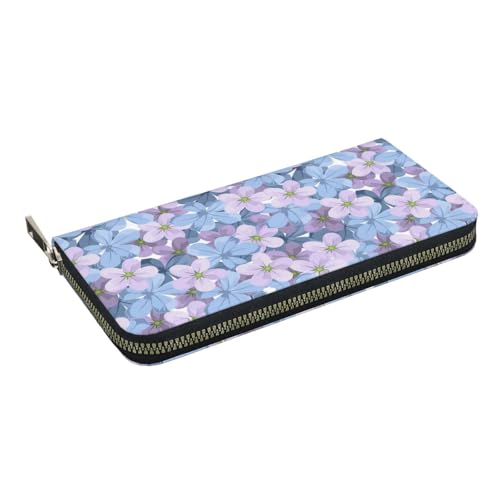 Leather Hand Wallet for Mothers Day Women Card Holder Large Capacity Credit Wallet with Zippering Blue and Purple Flower2