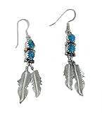 925er Sterlingsilber Ohrringe Ohrhänger Indianerschmuck Türkis mit 2 Ferdern 925er Sterling Silber Handarbeit Navajo