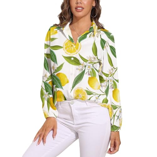 Cmagnifico Damen-Bluse gelbe Zitrone langärmelig Button-Down-Shirt für Arbeit Party Gelbe Zitrone. XL