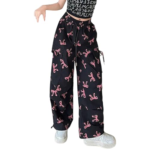 Girls Fashion Cargo Pants with Cute Bow Workout Sweatpants with Pockets Elastic Waist Baggy Causal Sweat Pants3
