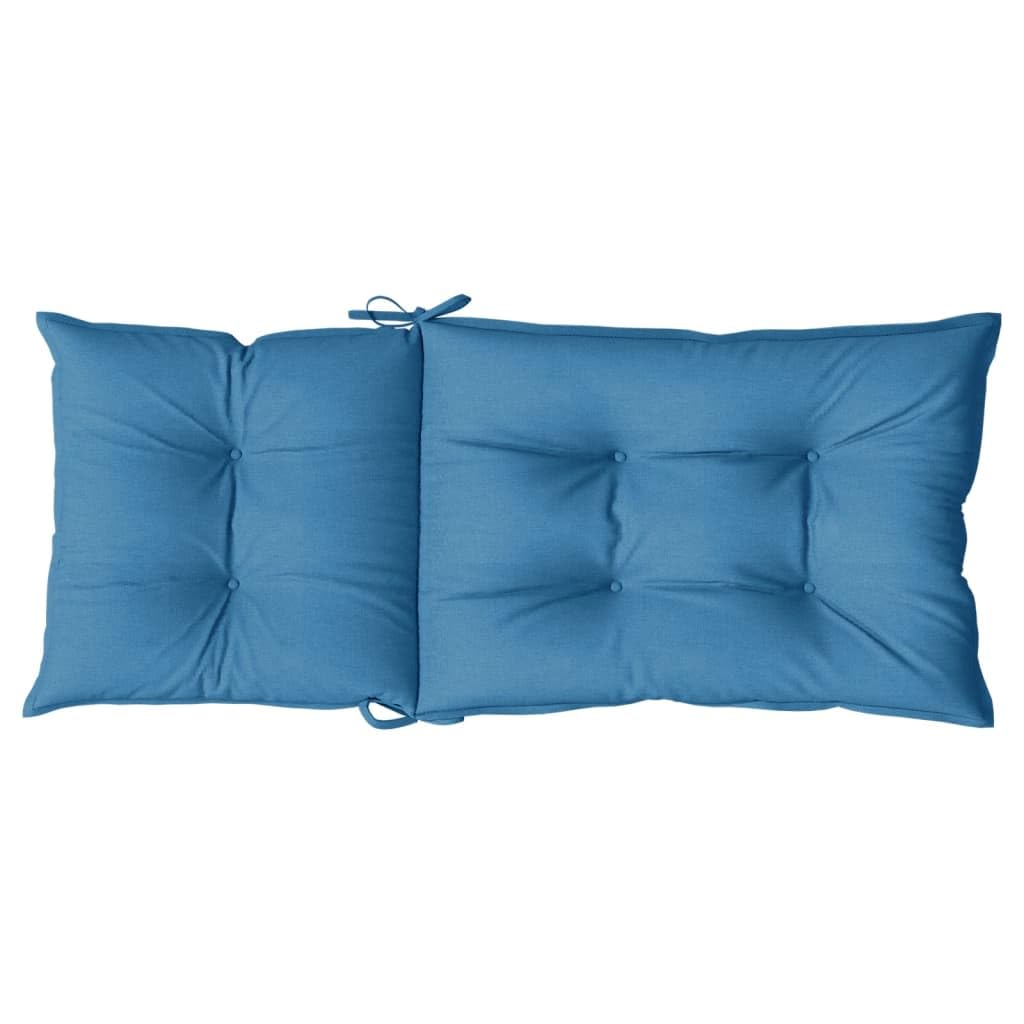 4er Set Hochlehner-Auflagen Melange Blau 120x50x7 cm, Bequeme Polsterauflagen aus Stoff für Gartenstühle und Hochlehner, weiche Stuhlkissen mit Befestigungsbändern