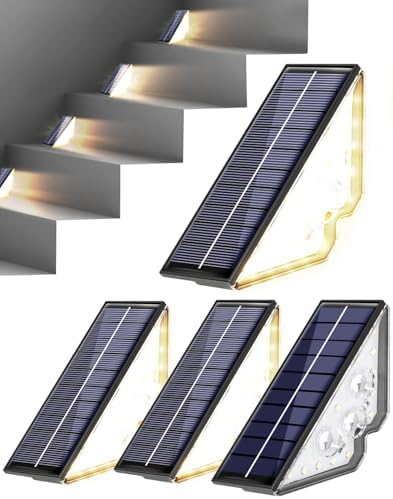 Solar Powered Step Lights for Outside Waterproof Led, Deck Outdoor Decor Stair Stairwell Lighting for Front Door, Patio, Back Porch, Ring Pathway (Warm White, 2pcs) (Warm White, 4pcs)