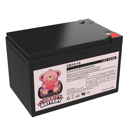 Charity Battery CB12-15 12V 15Ah Battery Replacement for Pride Mobility Go Go Mobility Scooters Battery - 2 Pack