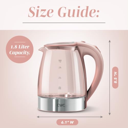 Image of COOK WITH COLOR Electric Stained Glass Tea Kettle, 1.8L Cordless Hot Water Boiler, 1200W Rapid Boil, Auto Shutoff & Boil Dry Protection, BPA-Free, Sleek Countertop Design, Pink