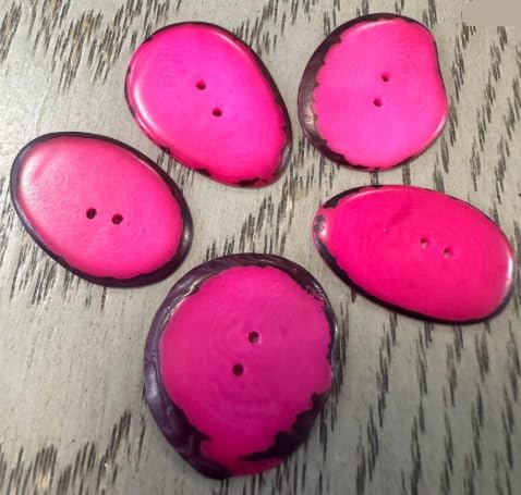Tagua Nut Thin Button | Bead Nut Button for Crafts & Sewing in Pink Seed Bead | 3x2cm Approx. Drilled Tagua Jewelry Making Eco Bead