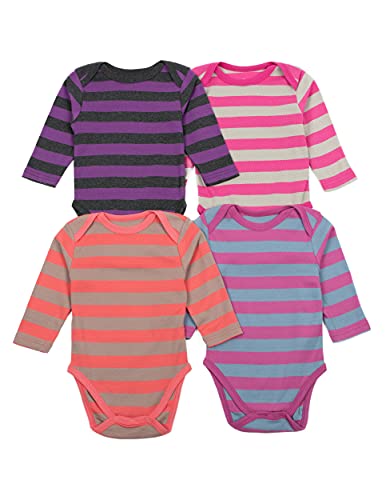 Leveret Baby Boys Girls 4 Pack Long Sleeve Bodysuits Cotton Striped Girls 2 0-3 Month