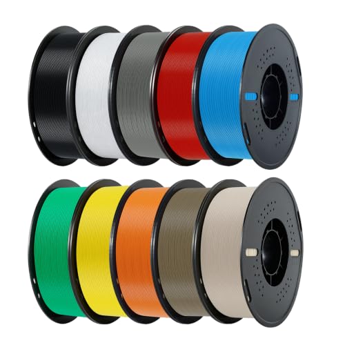 Image of Kingroon 10kg PLA 3D Printer Filament Bundle, Neatly Wound PLA Filament 1.75mm ±0.02mm, 1kg per Spool, 10 Pack (Black+Grey+White+Light Apricot+Wood Color+Red+Green+Blue+Orange+Yellow)